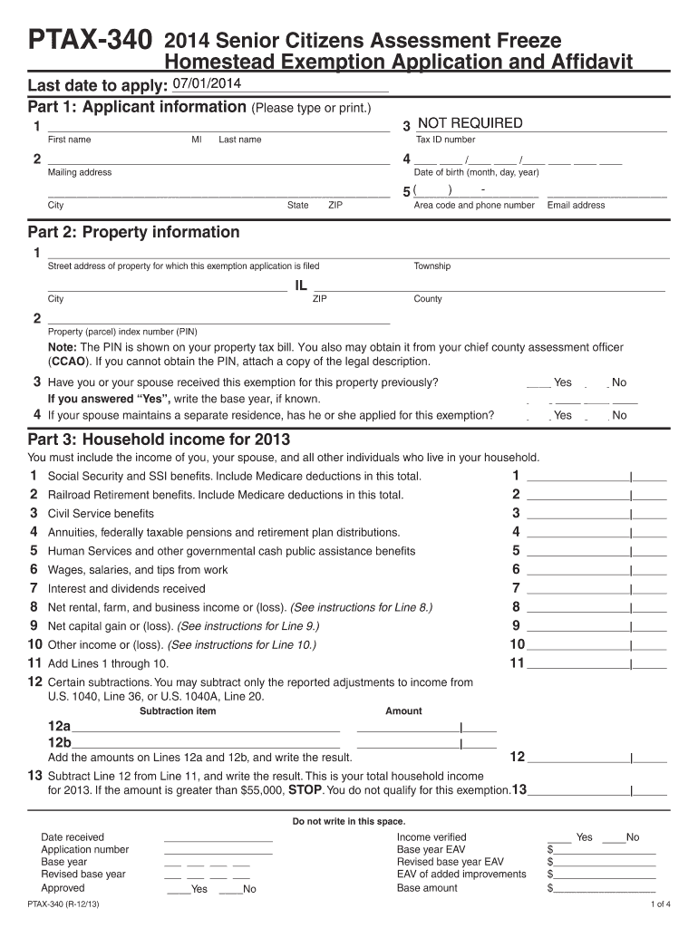  PTAX 340 Senior Citizens Assessment Ze Homestead Exemption Application and Affidavit JULY 1, Last Date to Apply Part 1 Applicant 2020