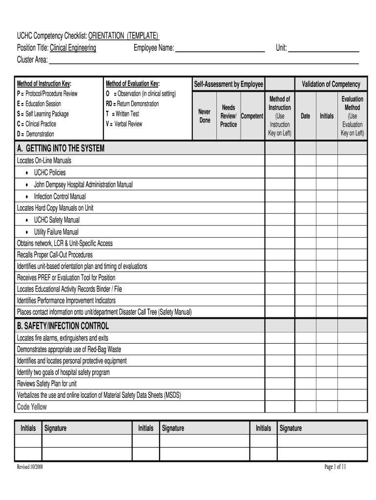 Get and Sign Competency Checklist Template Form 2008
