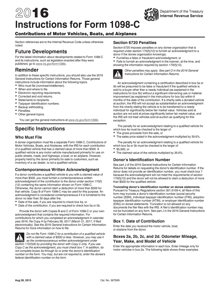  Irs Form 1098 C Instructions 2016