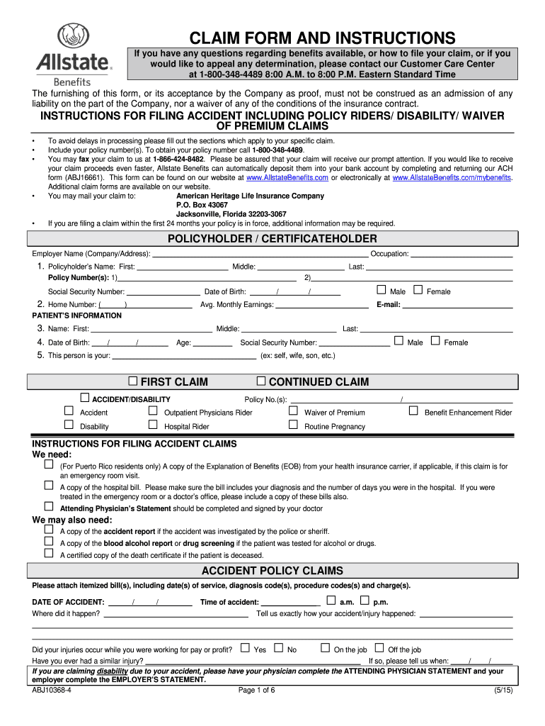  Allstate Claim Forms 2015-2024