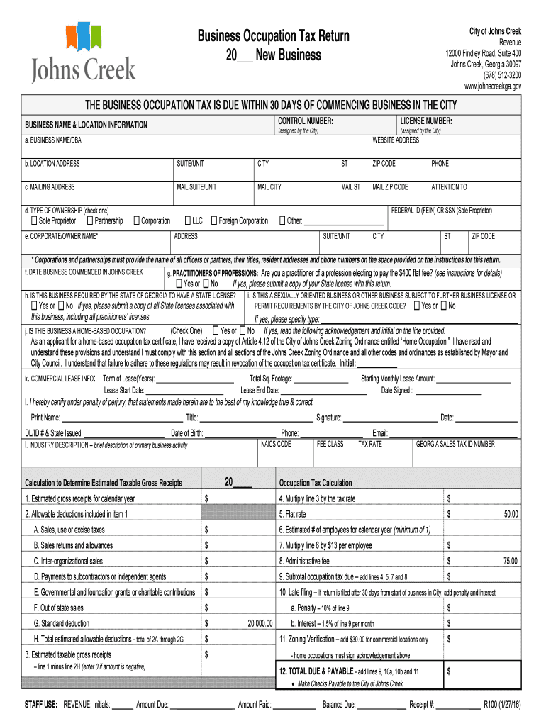 Ga Occupation Tax Return  Form