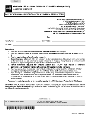  Partial Withdrawal Request Form  New York Life 2016-2024