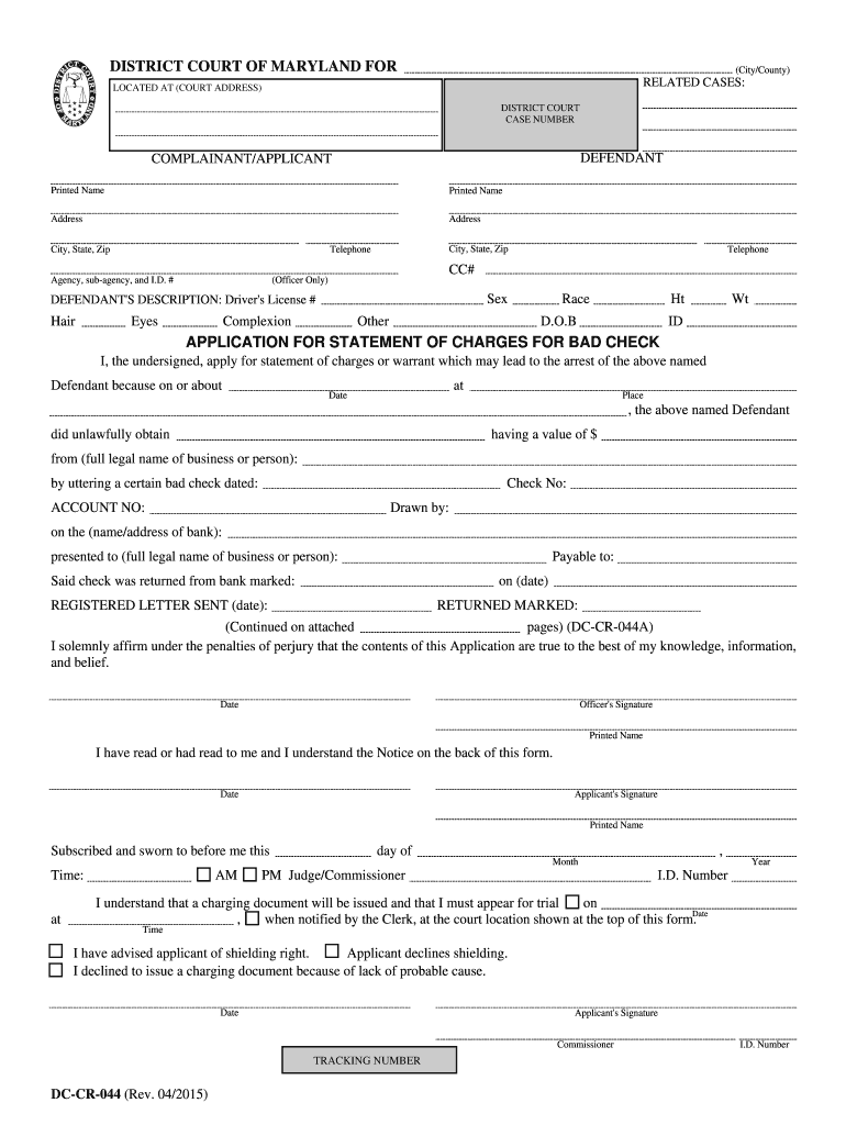 Get and Sign Maryland Application Charges Form 2015-2022