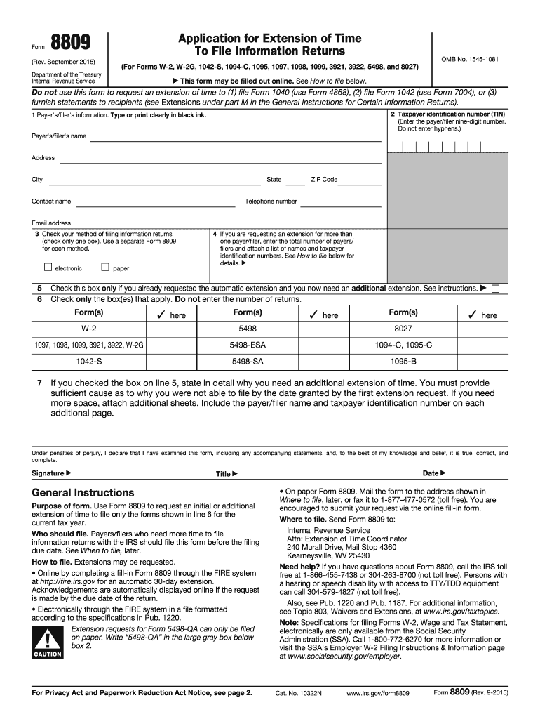  8809 Form 2015