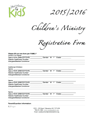 Get and Sign Books with Registration Forms for Childrens Ministry 2015-2022