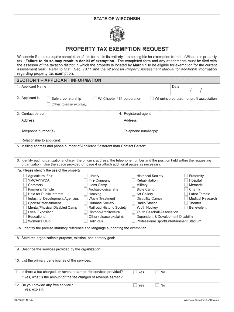  Wisconsin Property Tax Exemption  Form 2014