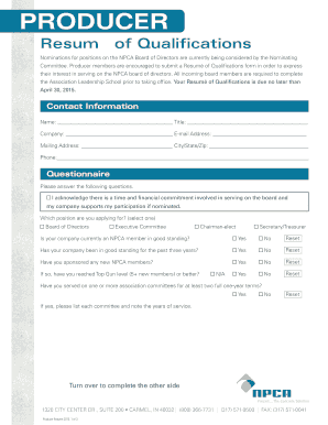  Resume of Qualifications Form Precast 2015-2024