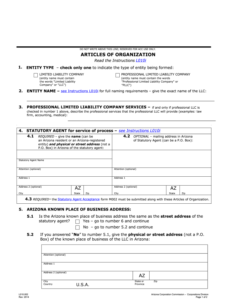 Get and Sign Arizona Articles  Form 2014