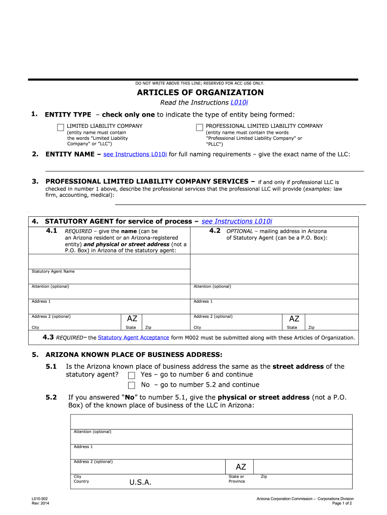  Arizona Articles  Form 2014