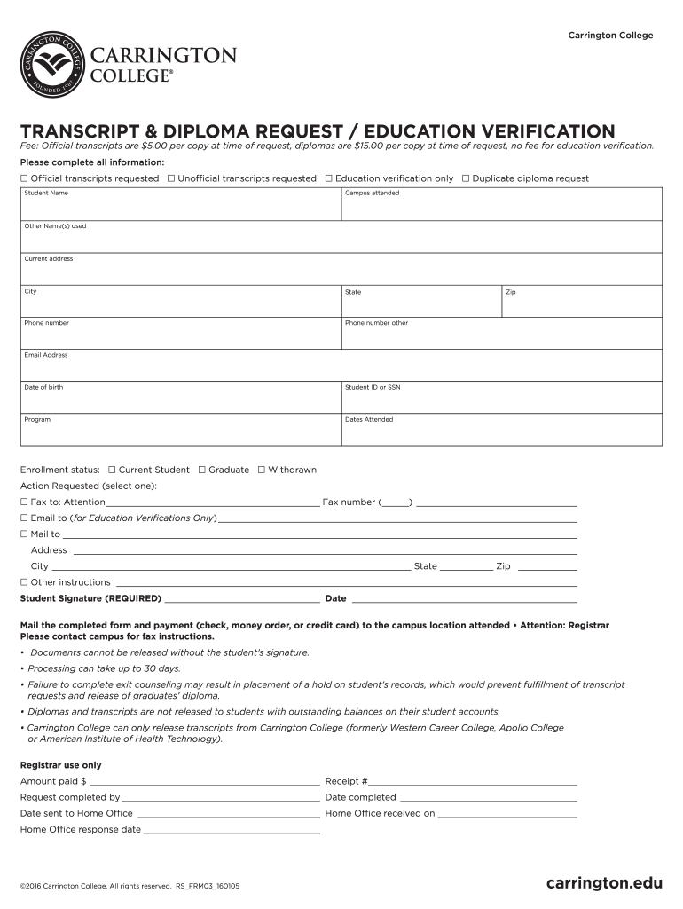 Carrington College Transcripts  Form