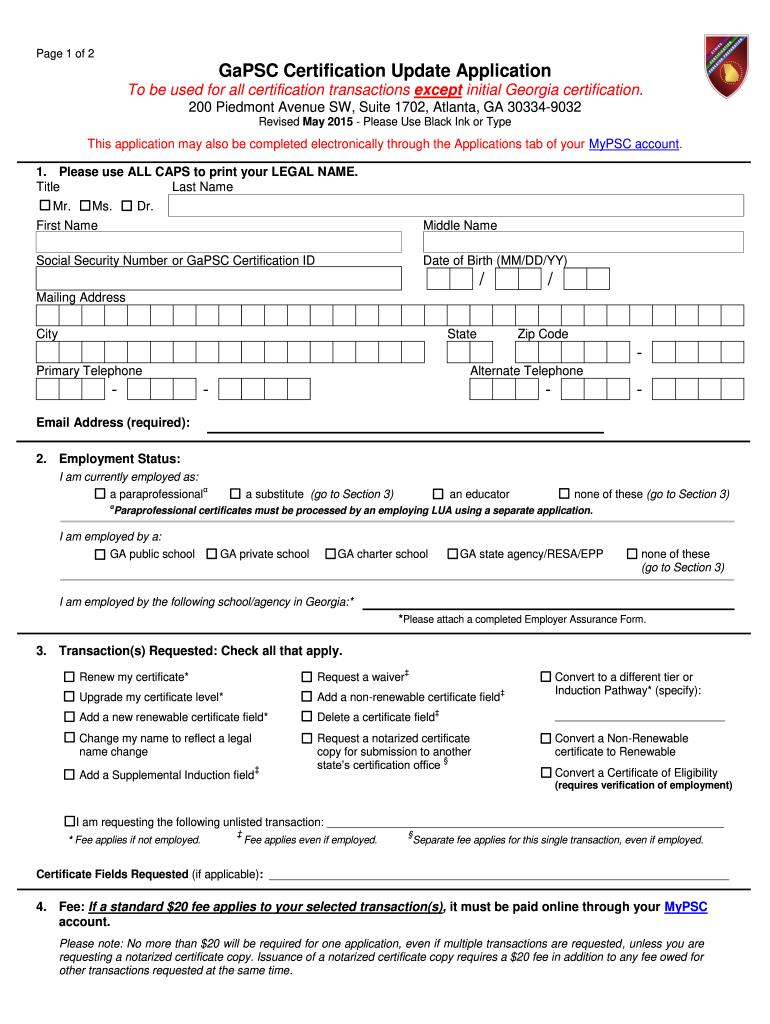 Get and Sign Georgia Certification Application 2015-2022 Form