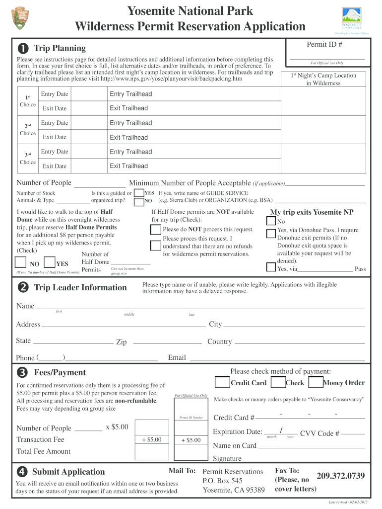Yosemite Wilderness Permit Reservations 20152024 Form Fill Out and