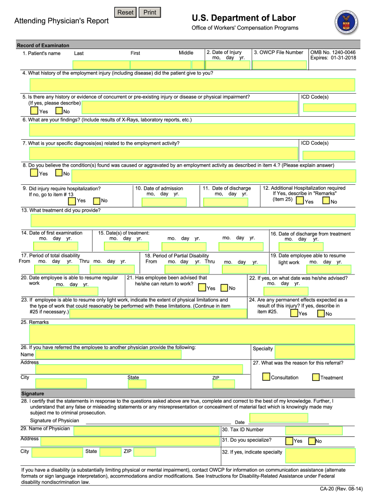  Owcp Forms to Print Ca 20 2014-2024