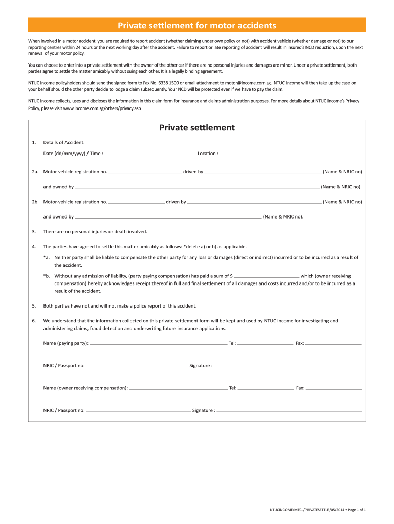  Private Settlement Form 2014