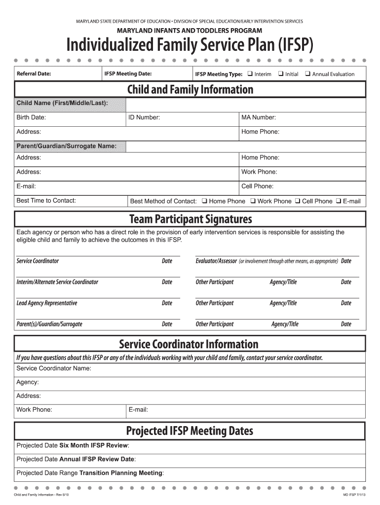 Individualized Family Service Plan Example  Form