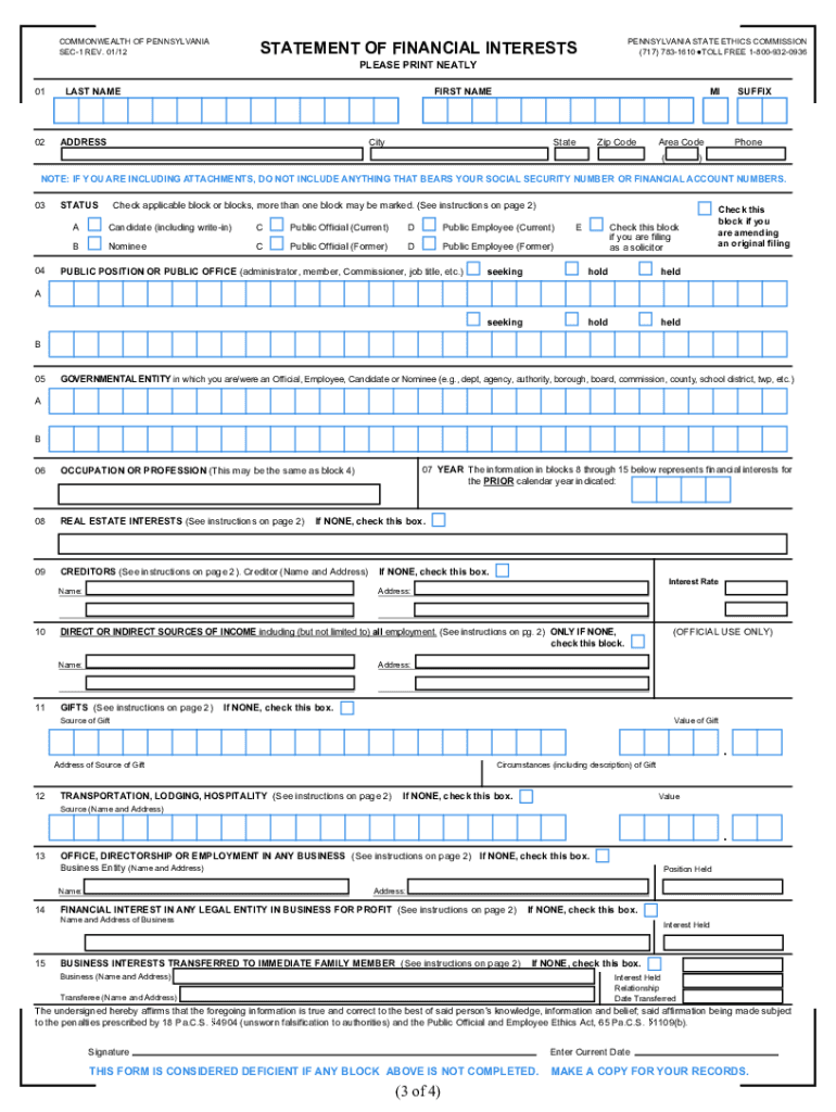  Statement of Financial Interest Form 2012