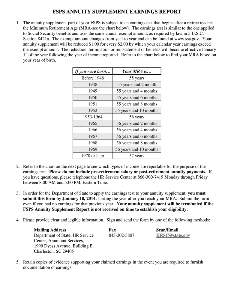 Fsps Annuitant Wage Report Form