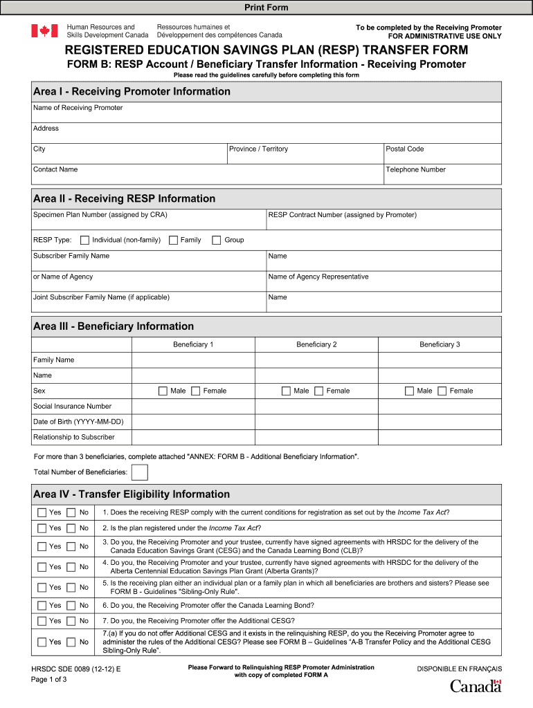  Canada Transfer Form 2012-2024