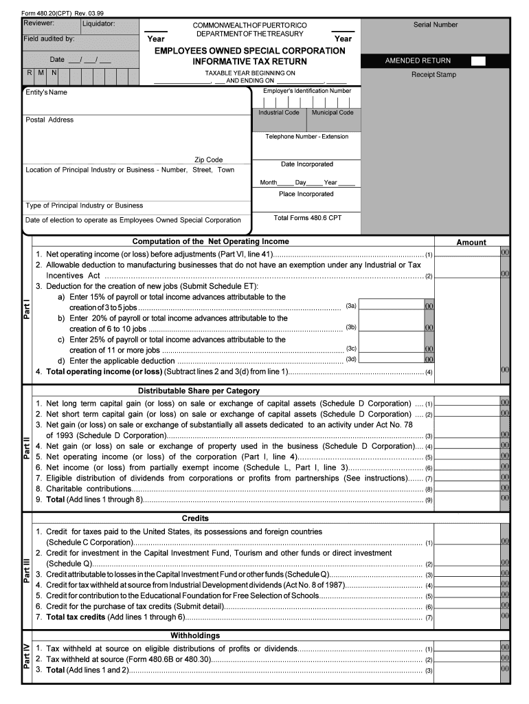  Employees Owned Special Corporation Informative Tax Return  Hacienda Gobierno 1999