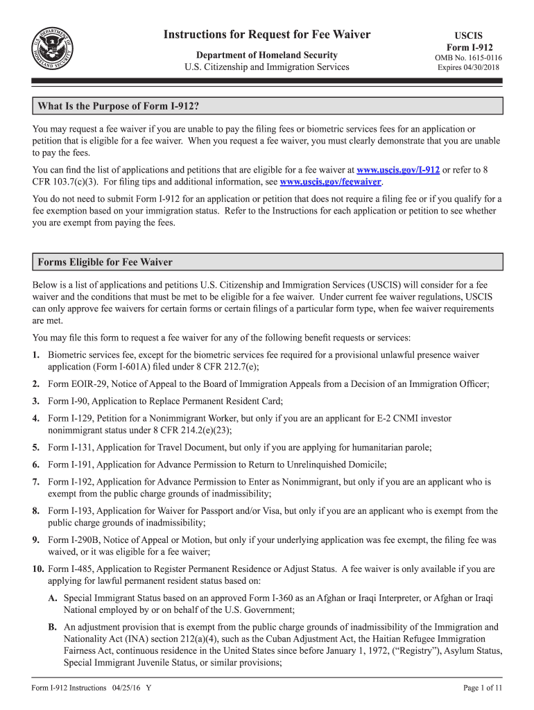  Form I 912 Instructions 2016