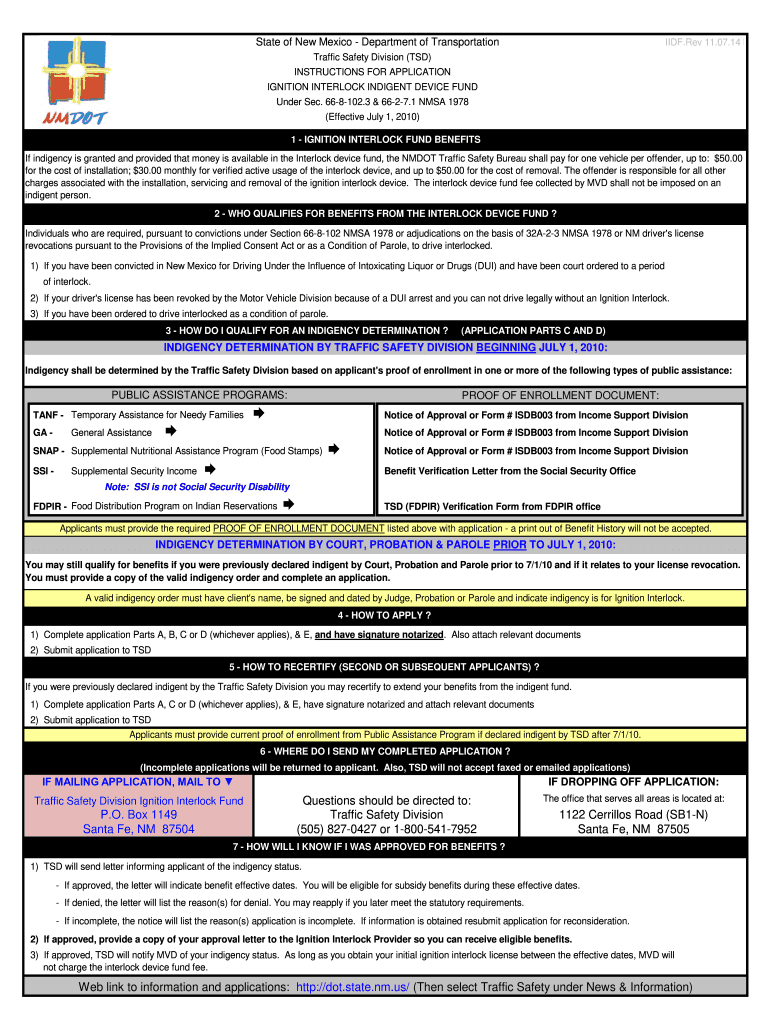  Nm Interlock Indigent Fund Application 2014-2024