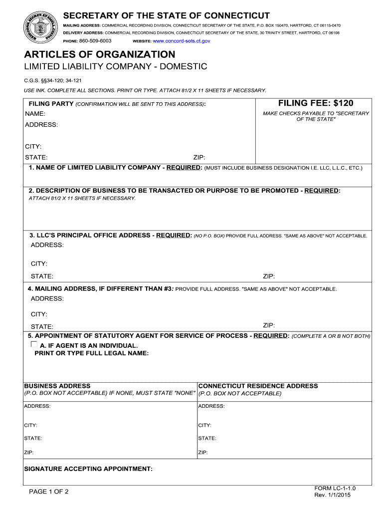 Connecticut Limited Liability  Form