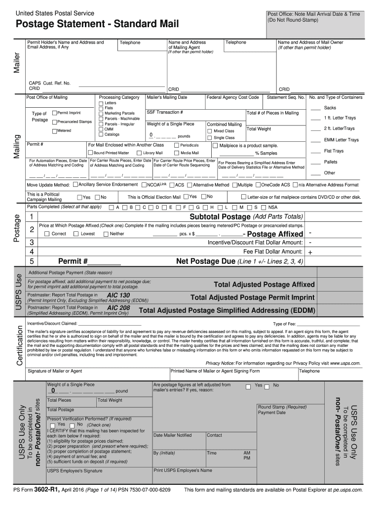  Usps Form 3602 R1 2016-2024