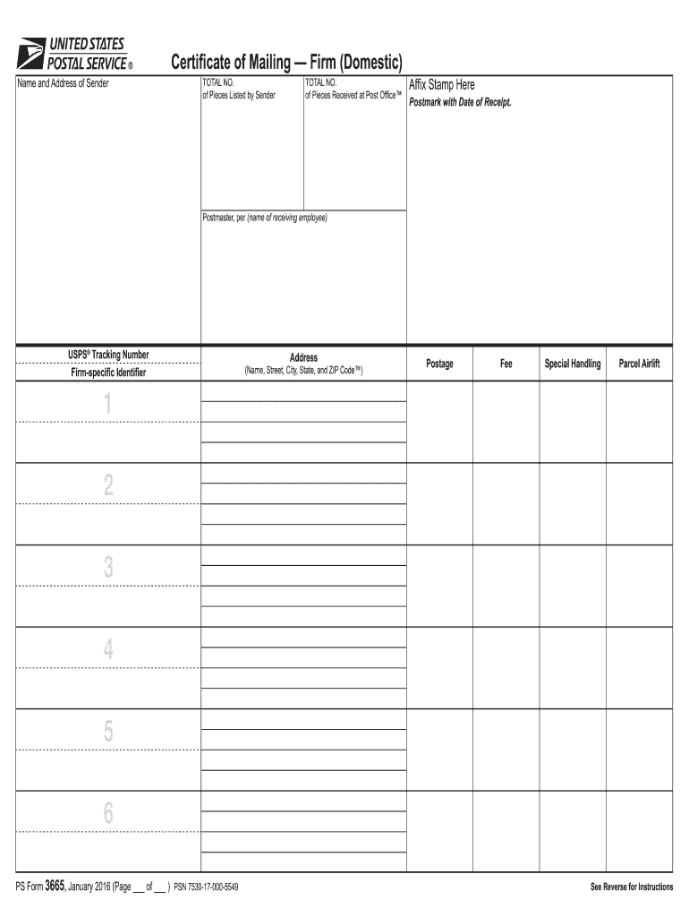  Usps Form 3665 2016