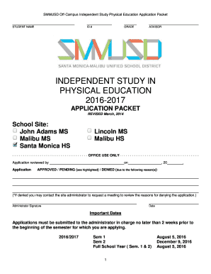  Independent Study Physical Education 2016