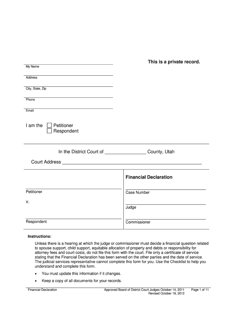  Financial Declaration Utah Courts Utcourts 2012