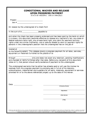 Conditional Waiver and Release on Progress Payment  Form