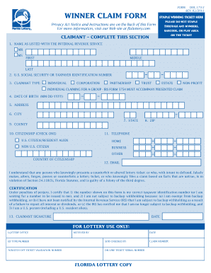 Florida Lottery Claim Form