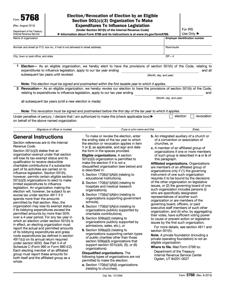  Form 5768 Rev August  IRS Gov  Irs 2013