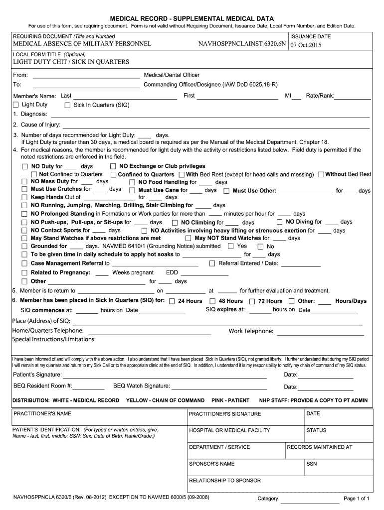 MEDICAL RECORD SUPPLEMENTAL MEDICAL DATA for Use of This Form, See Requiring Document
