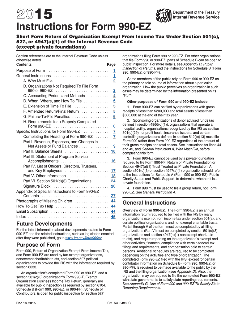  990 Ez Instructions Form 2015