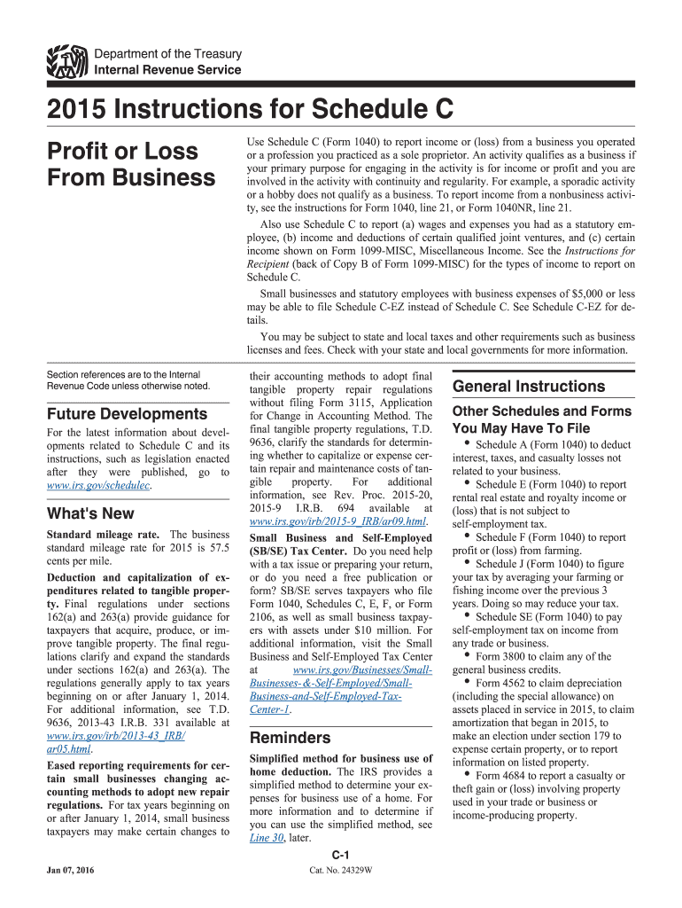  Instructions for Schedule C Irsgov Form 2015