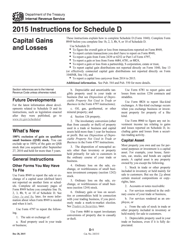  Instructions for Schedule D Form 2015
