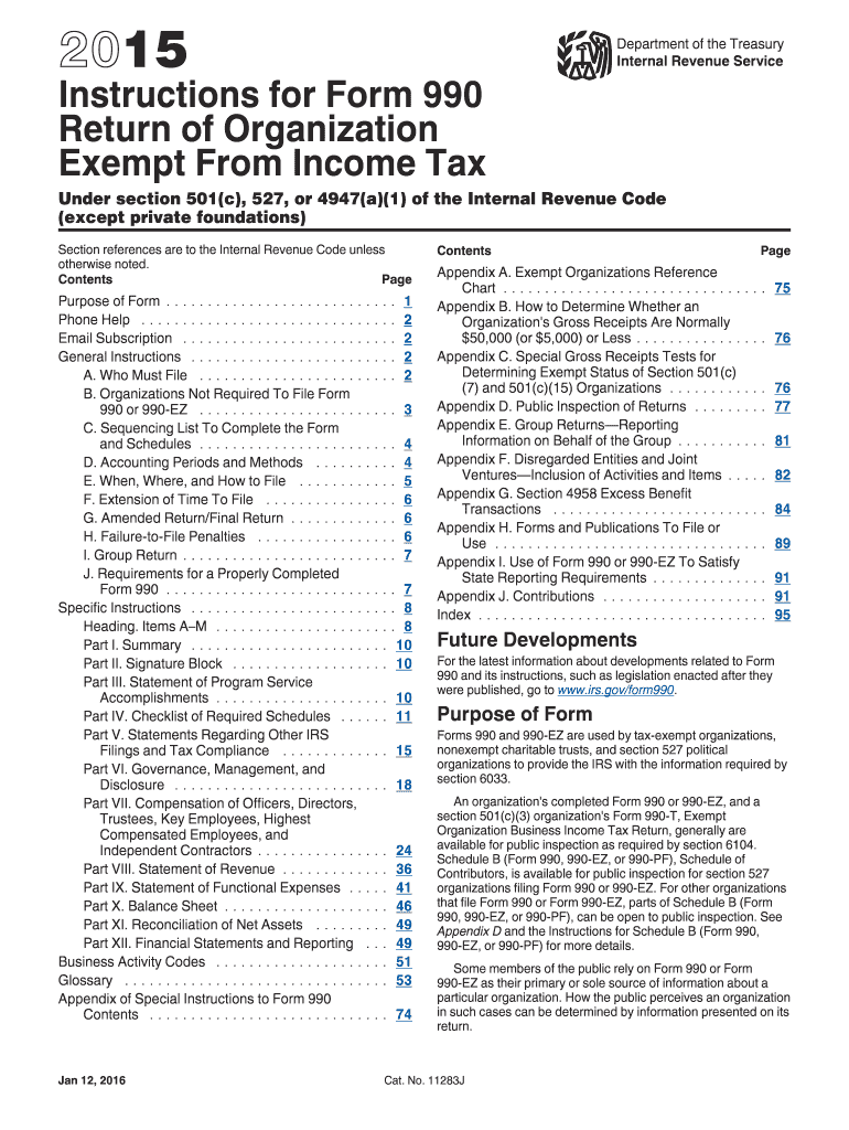  Form 990 Instructions 2015