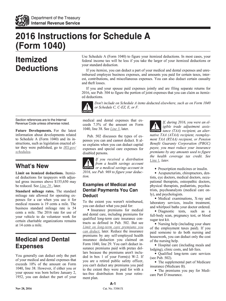  Instructions 1040 a Form 2016