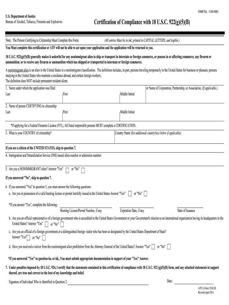  Atf Form 5330 20 2011-2024