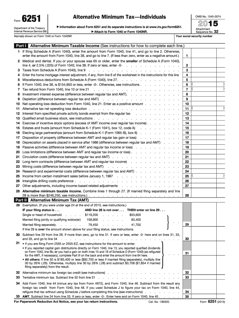  Irs Form 6251 2015