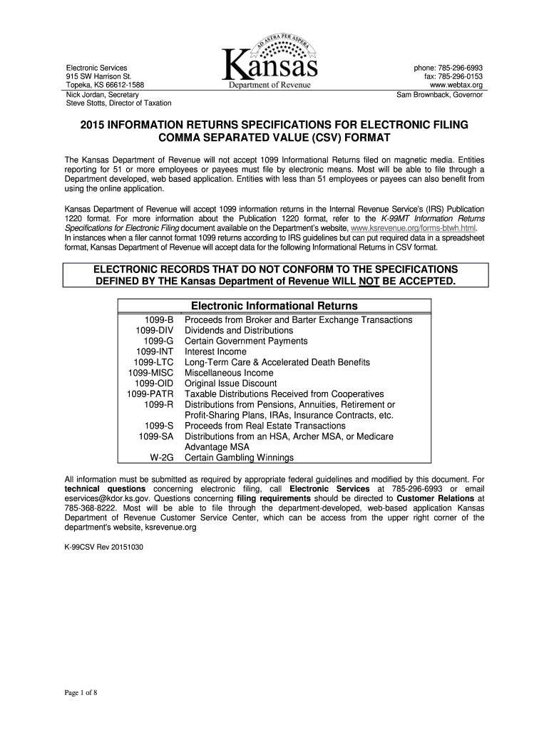  CSV Format  Kansas Department of Revenue  Ksrevenue 2015