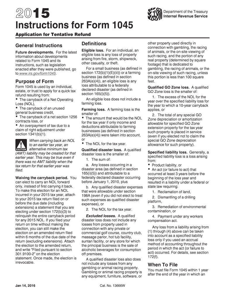  Instructions for Form 1045  IRS Gov  Irs 2015