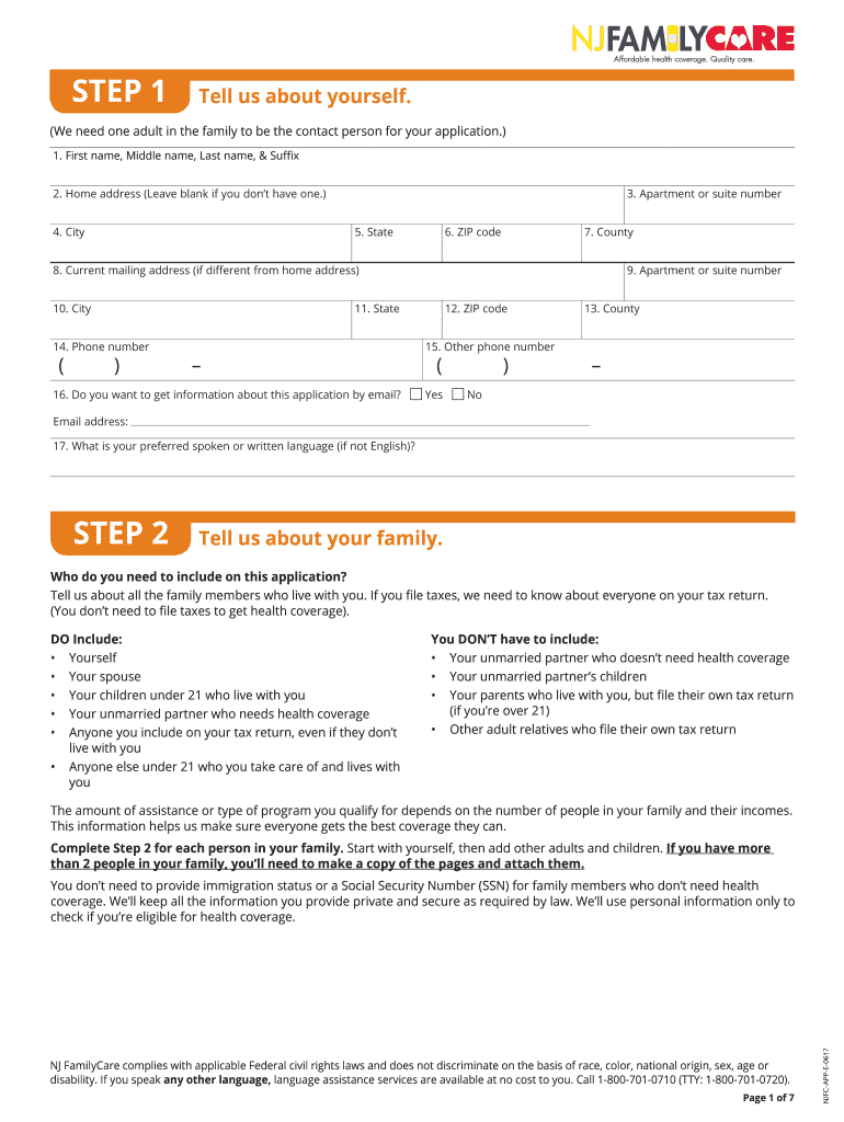 Get and Sign Njfamilycare  Form 2015