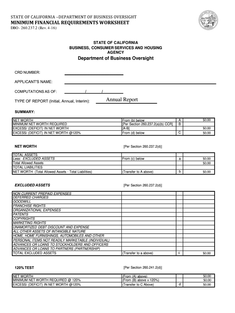 California Dbo 260 237 2 2016-2025