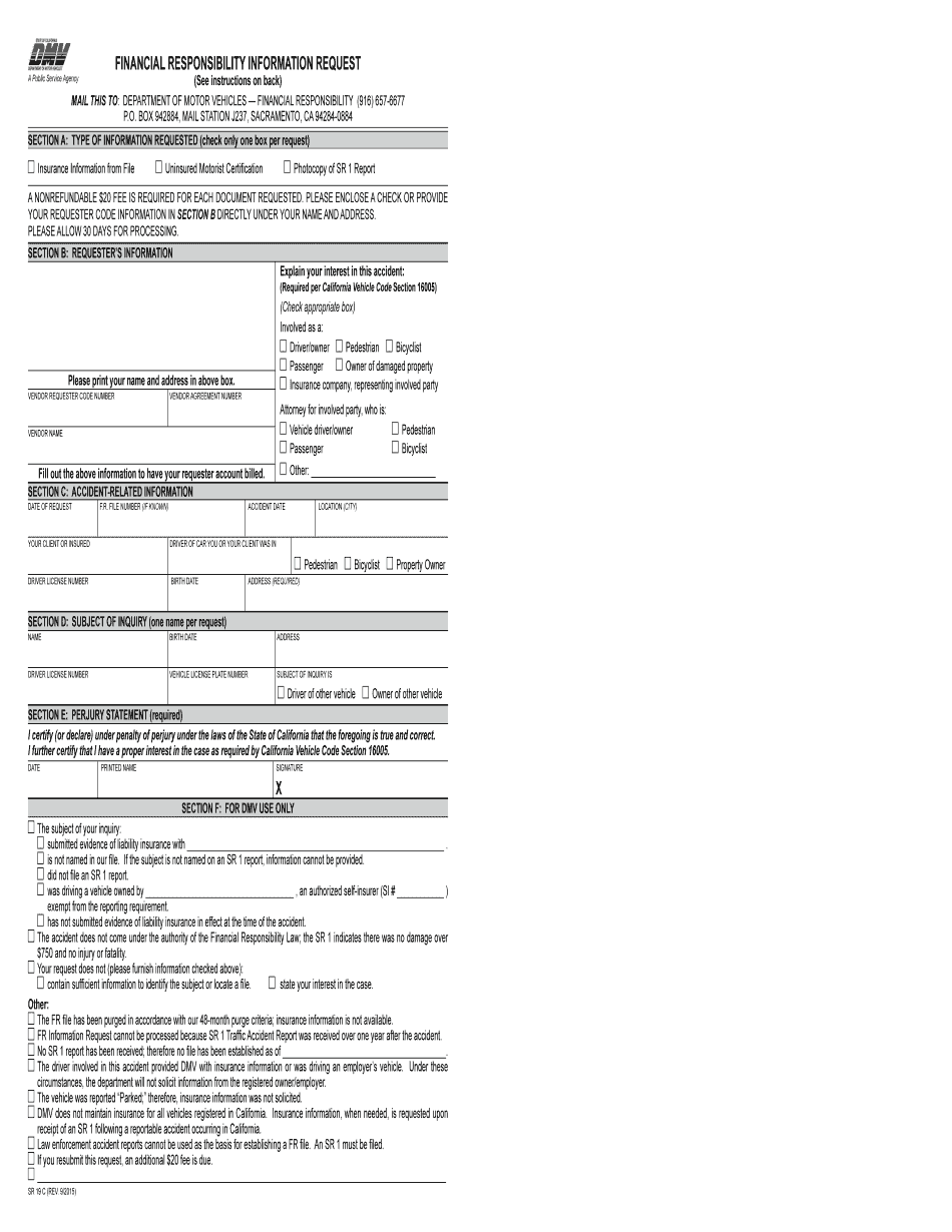  Sr 19c Request Uninsured Motorist Certificate Form 2015-2024