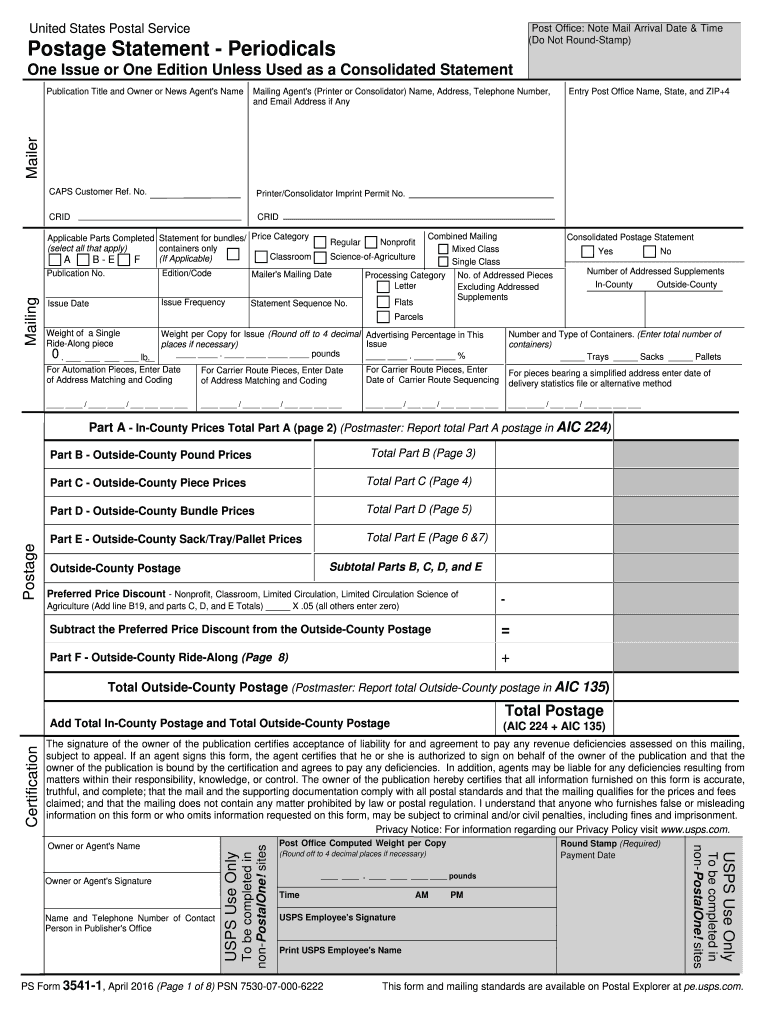  Usps Form 3541 1 2016