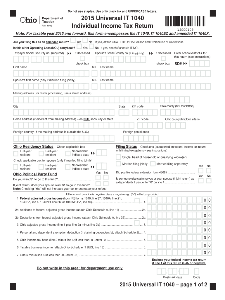  Ohio Universal Tax  Form 2015
