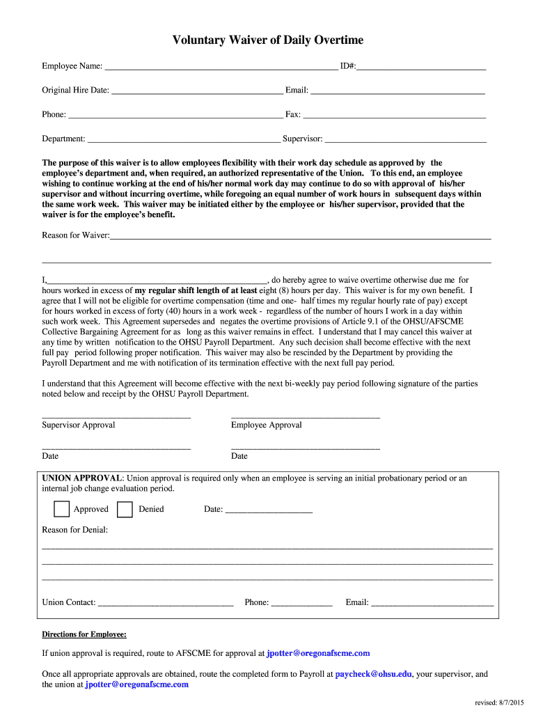  Voluntary Overtime Form 2015-2024