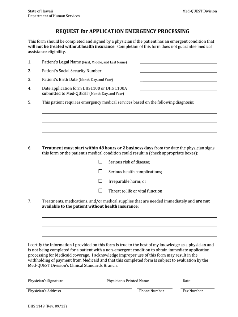  Dhs 1149 Form Hawaii 2013-2024